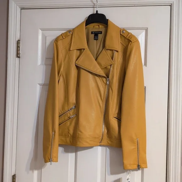 NWT - INC International Concepts Mustard Vegan Leather Jacket - Picture 1 of 10